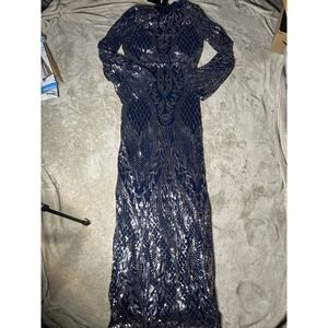 missord navy blue prom dress long sleeve size L